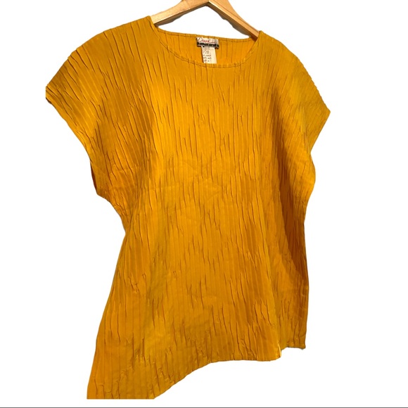 Vintage 90s Plus Size Textured Golden Yellow Mustard Dolman Top Size 18 - Picture 5 of 10